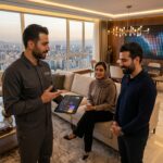 برق‌کار در حال ارائه سناریوی هوشمندسازی به مشتری در پروژه مسکونی