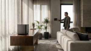 نمایش محصولات گوگل شامل Nest و Google Home Speaker در فضای خانه هوشمند